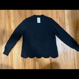 NWT Jcrew long sleeve scallop hem black sweater